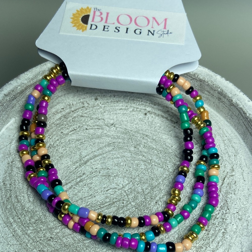 Stretchable Seed Bead Bracelets Multicolor Layered Bracelets 3 pack Mardi Gras